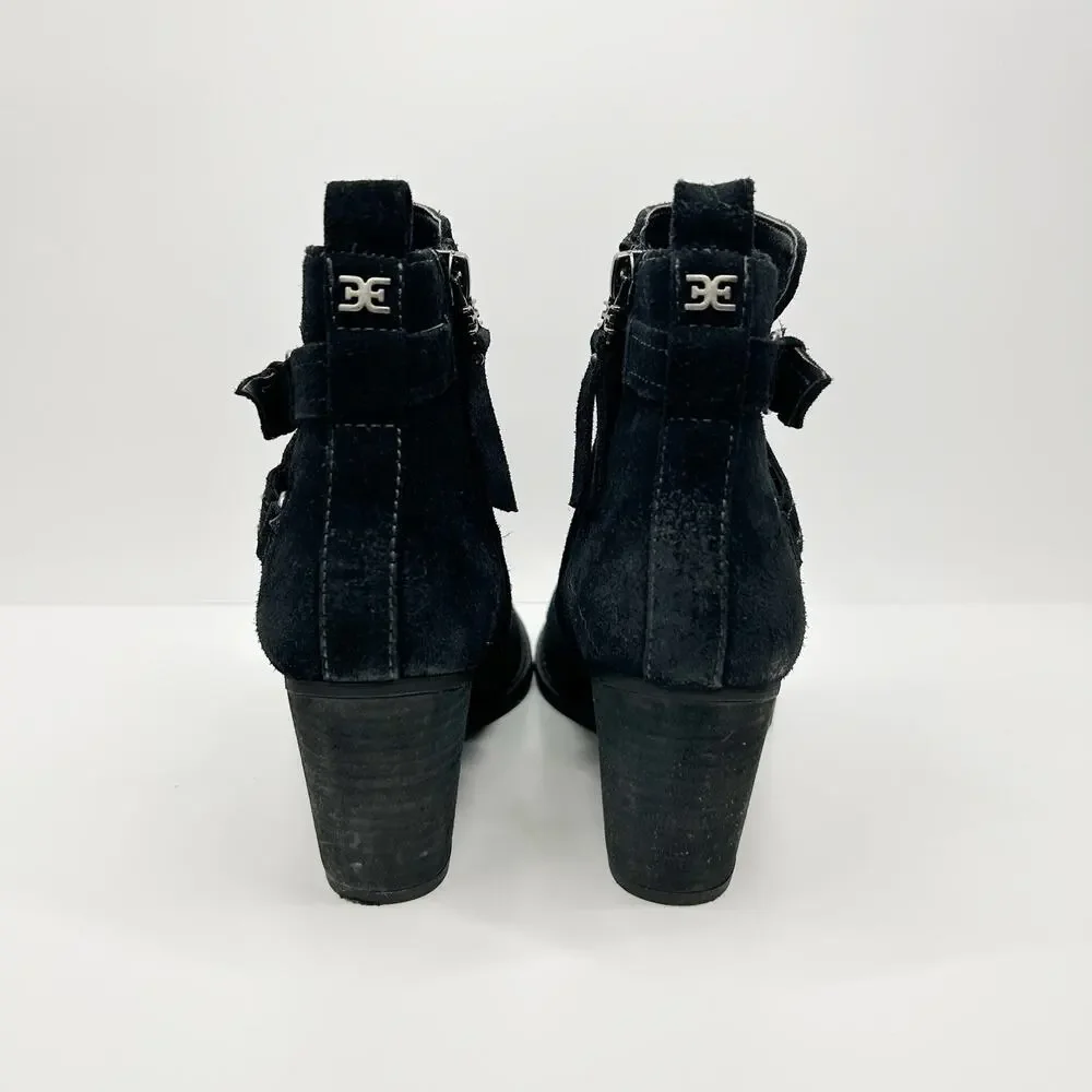 SAM EDELMAN Myra Burnished Leather Ankle Booties Black‎ Suede Buckle Boots Sz 7